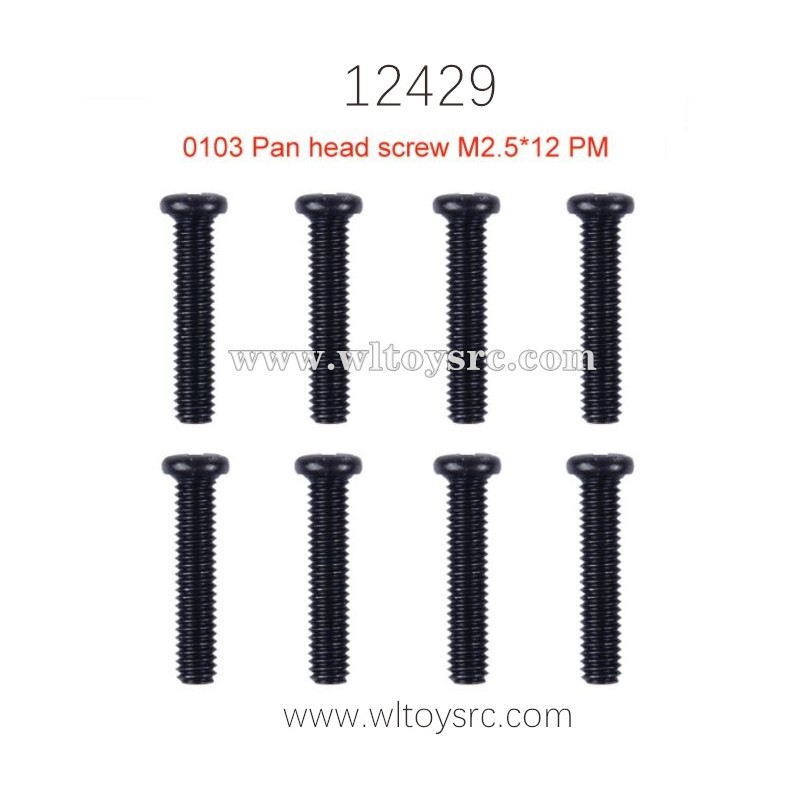 WLTOYS 12429 RC Car Parts, 0103 Pan Head Screw M2.5X12